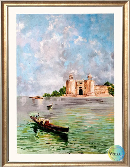 At the River Bank 44 x 32 cm / Oil / Framed, shipped in a box