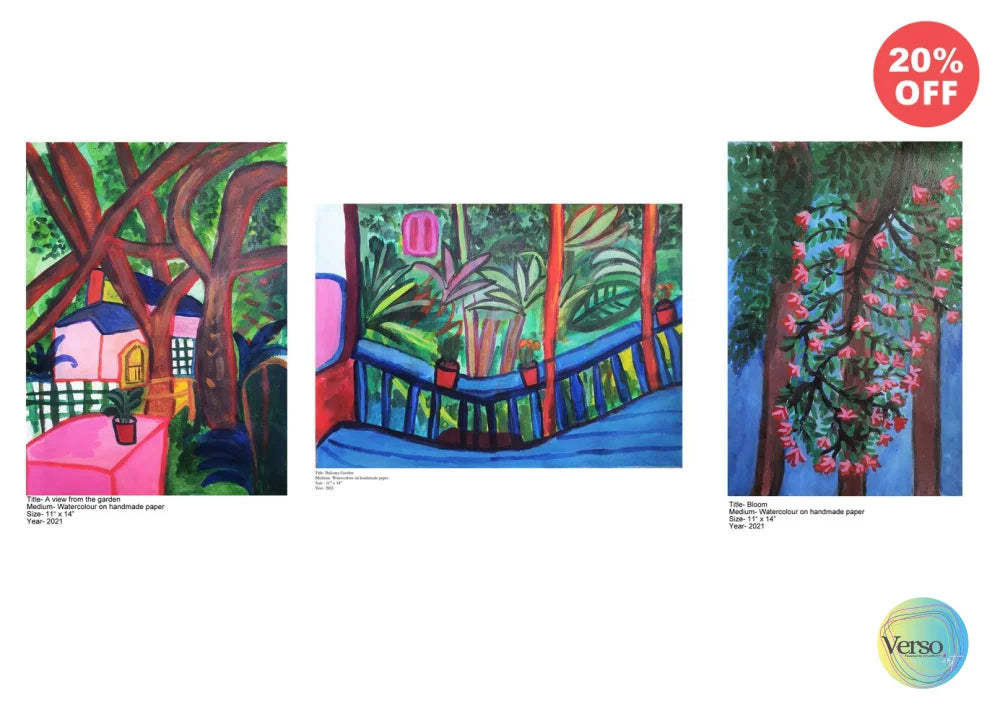 Balcony Garden 14 x 11 cm / Watercolor / Unframed, shipped in a roll