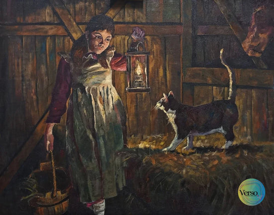 Barn cat 100 x 70 cm / Oil / Unframed, shipped in roll