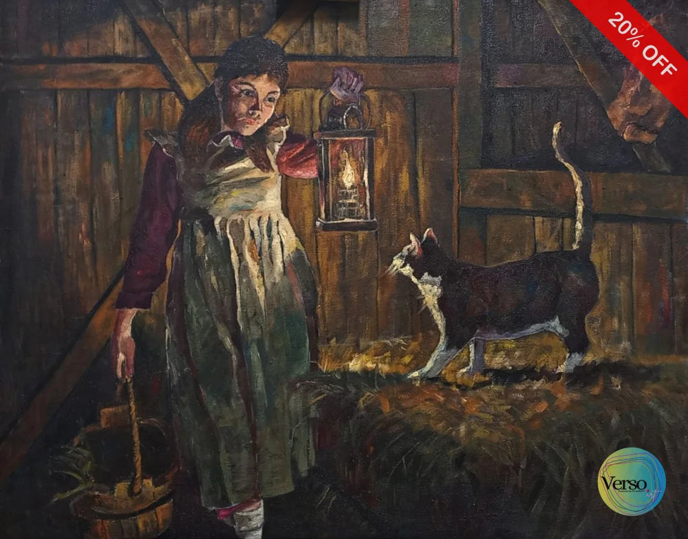 Barn cat 100 x 70 cm / Oil / Unframed, shipped in roll