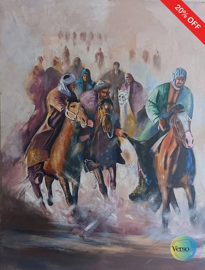 Buzkashi game 36 x 48 cm / Acrylic / Framed, shipped flat