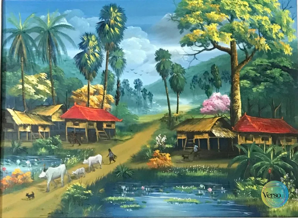 Cambodian Daily Life 80 x 60 cm / Acrylic / Unframed, shipped in roll