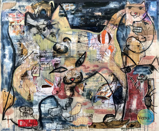 Cat Fight 145 x 120 cm / Mixed / Unframed, shipped flat