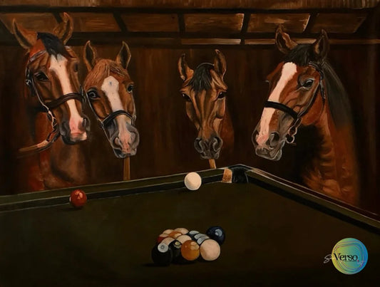 Coral cue club - 48 x 34 inch / Oil / Unframed, shipped in a roll