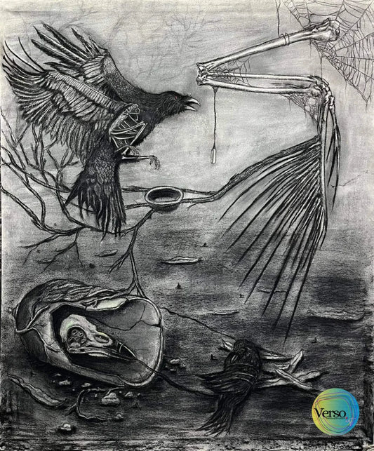 Crows 100 x 120 cm / Charcoal / Unframed, shipped in roll