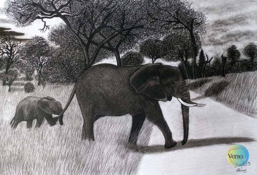 Elephant 60 x 42 cm / Charcoal / Unframed, shipped in a roll
