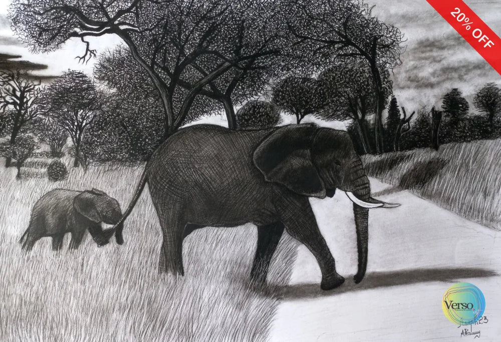 Elephant 60 x 42 cm / Charcoal / Unframed, shipped in a roll