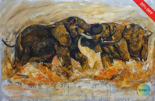 Elephants fighting 150 x 100 cm / Acrylic / Unframed, shipped in a roll