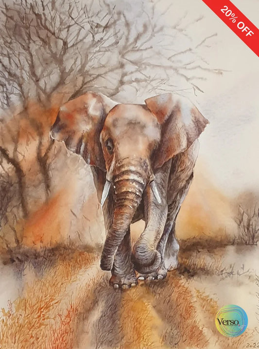 Elephants in the light 31 x 41 cm / Watercolor / Unframed, shipped in roll