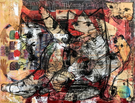 Fish and The Stray Cat 90 x 70 cm / Mixed / Unframed, shipped flat