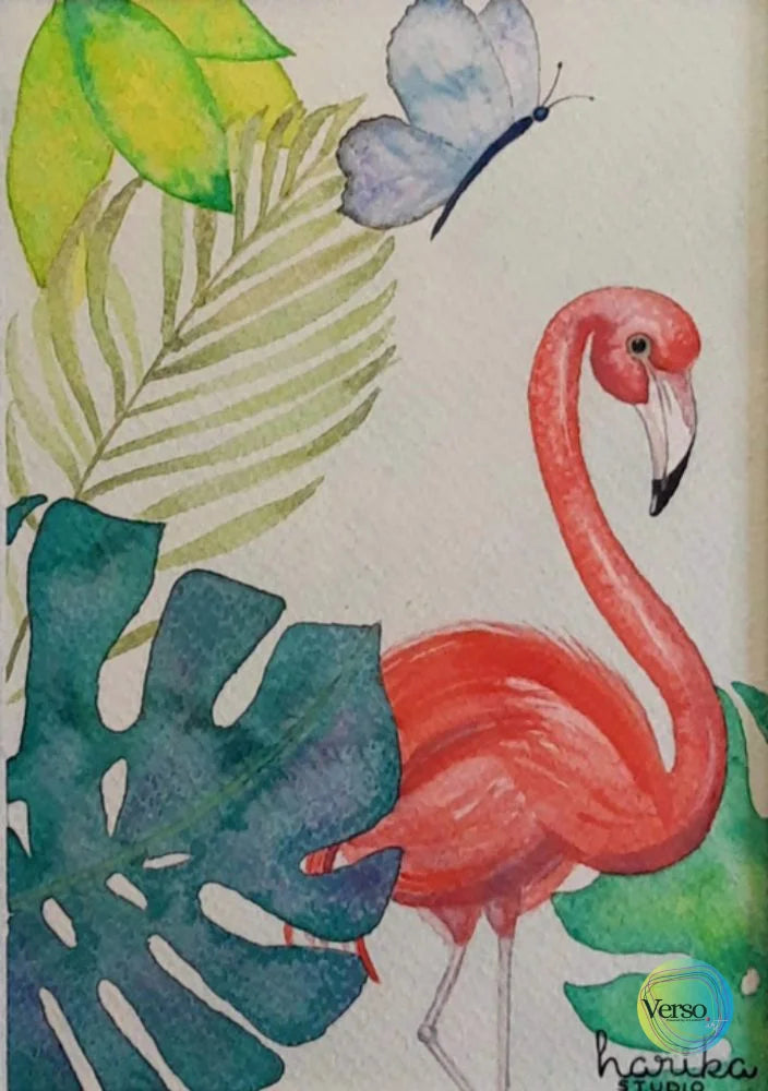 Flamy el Flamingo Feliz 21 x 29.7 cm / Watercolor / Unframed, shipped in roll