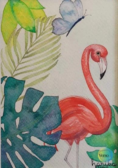 Flamy el Flamingo Feliz 21 x 29.7 cm / Watercolor / Unframed, shipped in roll