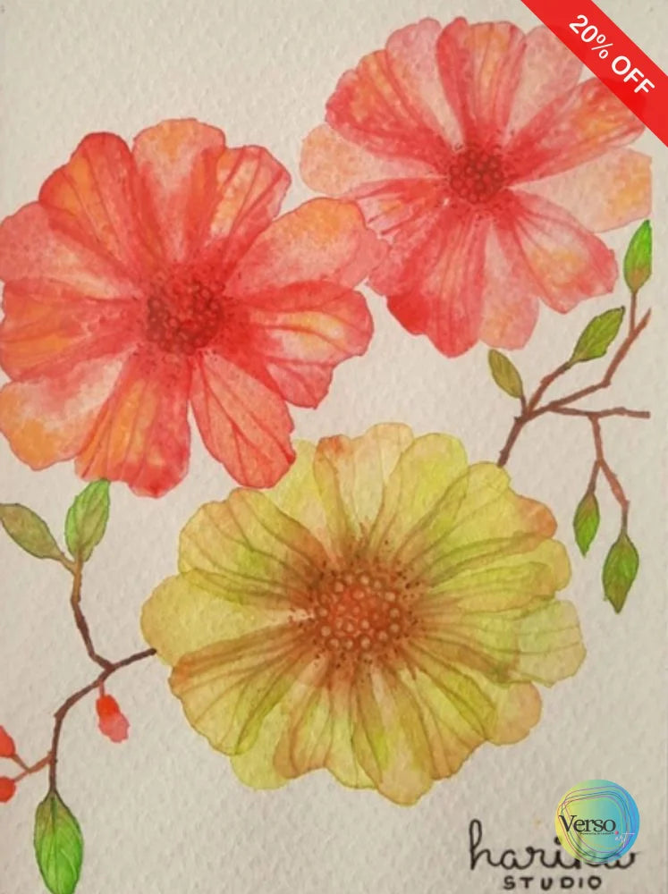 Flores de mi jardin 15 x 20 cm / Watercolor / Unframed, shipped in roll