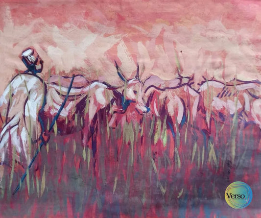 Fulani Herder 21.5 x 18 cm / Oil / Unframed, shipped in roll