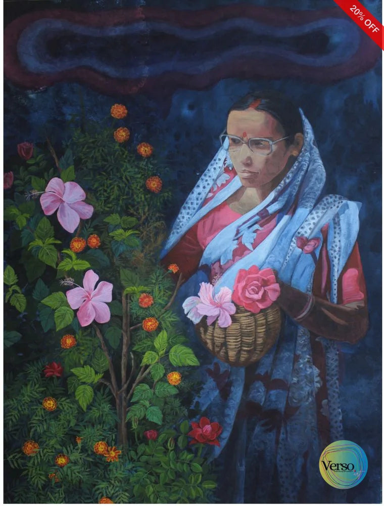 Lady with Flowers 42 x 56 inch / Acrylic / Unframed, shipped in a roll