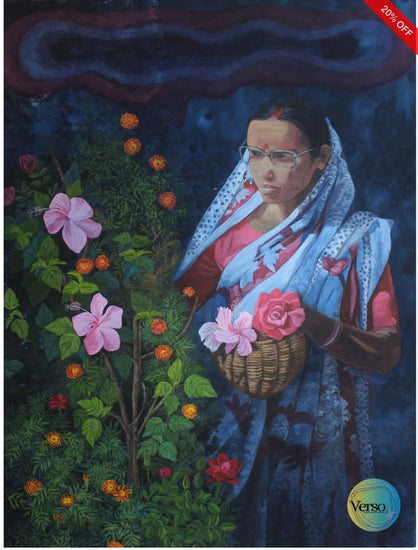Lady with Flowers 42 x 56 inch / Acrylic / Unframed, shipped in a roll