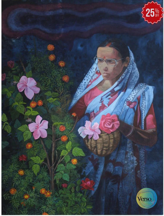 Lady with Flowers 42 x 56 inch / Acrylic / Unframed, shipped in a roll