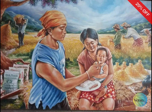 Maligayang Pamilya sa Bukid 24 x 36 inch / Oil / Unframed, shipped in a roll