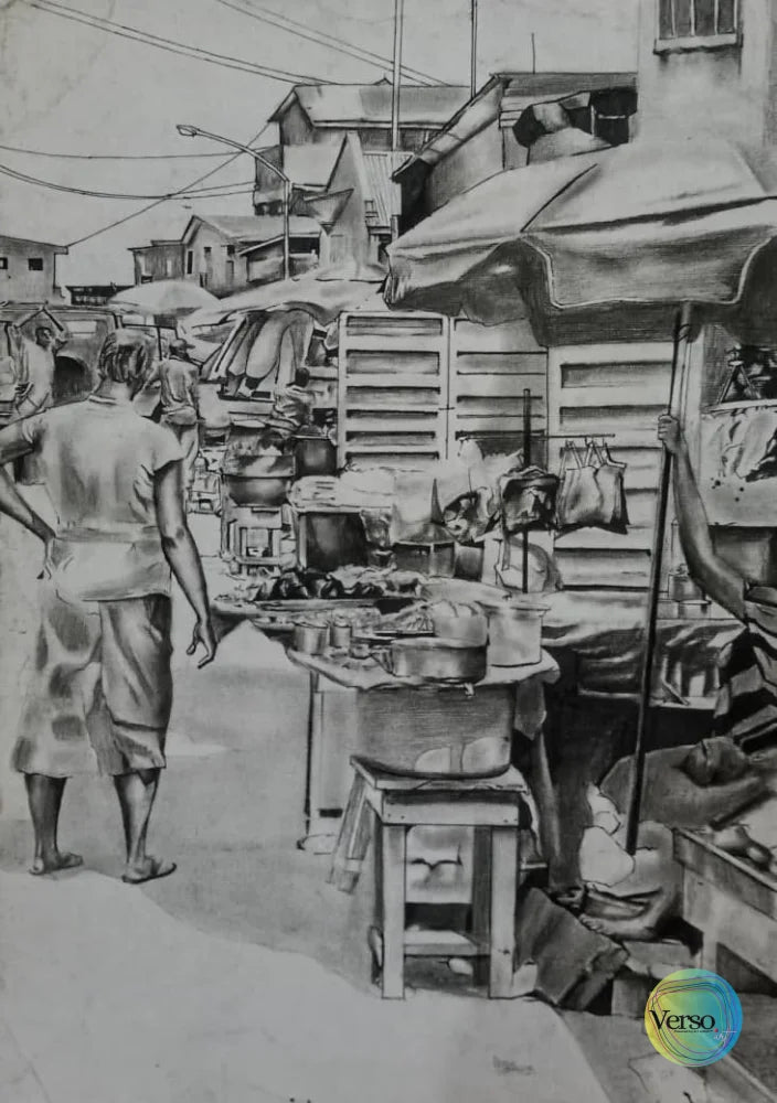 Market Scene 0ne 12.5 x 17.5 cm / Charcoal / Unframed, shipped in roll