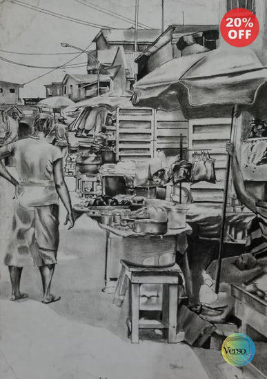 Market Scene 0ne 12.5 x 17.5 cm / Charcoal / Unframed, shipped in roll