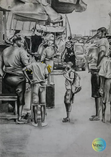 Market Scene Three 14 x 20 cm / Charcoal / Unframed, shipped in roll