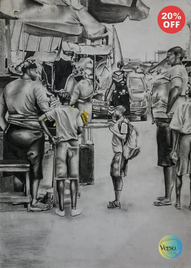 Market Scene Three 14 x 20 cm / Charcoal / Unframed, shipped in roll