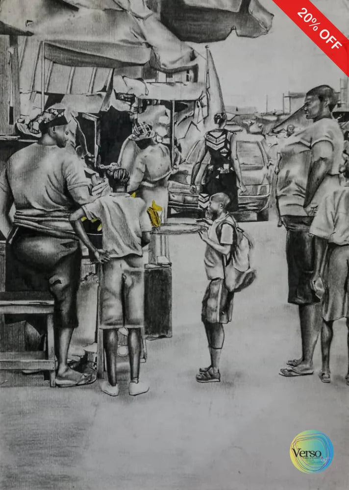 Market Scene Three 14 x 20 cm / Charcoal / Unframed, shipped in roll