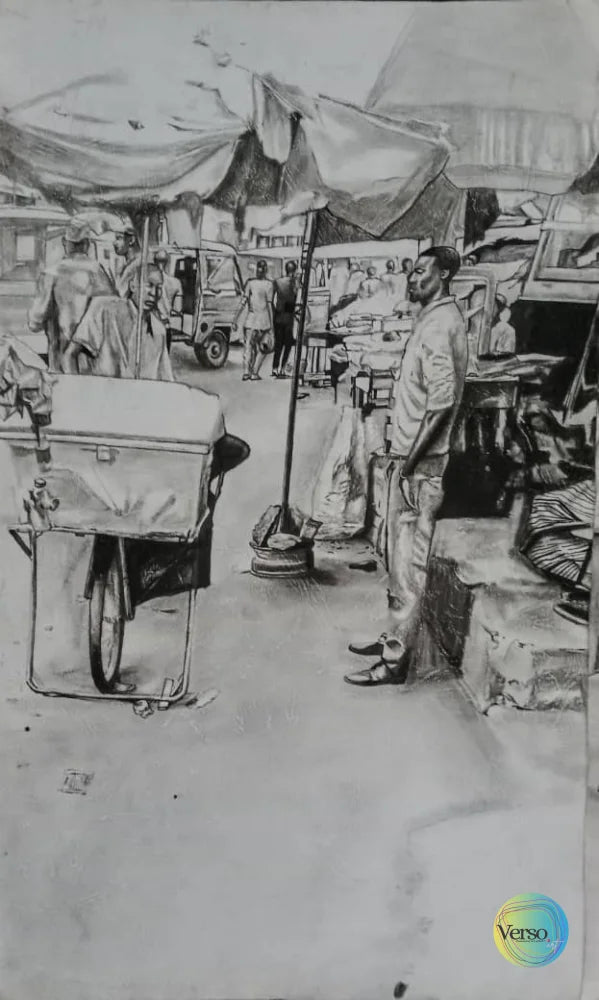 Market Scene Two 12.5 x 20.5 cm / Charcoal / Unframed, shipped in roll