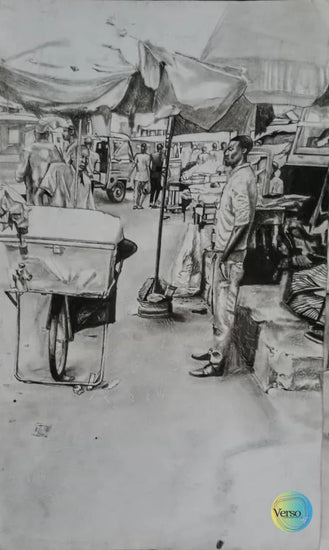 Market Scene Two 12.5 x 20.5 cm / Charcoal / Unframed, shipped in roll