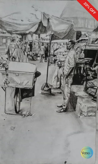 Market Scene Two 12.5 x 20.5 cm / Charcoal / Unframed, shipped in roll