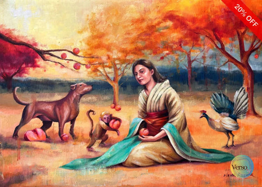 Meeting Momotaro 42 x 59.4 cm / Oil / Unframed, shipped in a roll