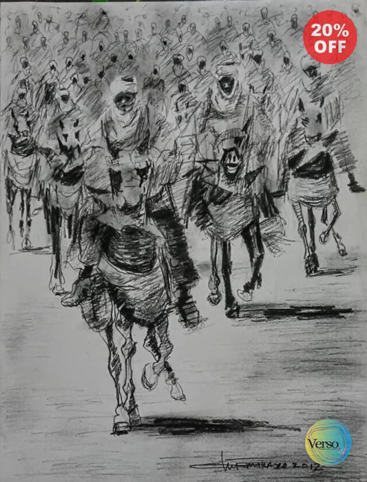 Men and Horses 10.5 x 12.5 cm / Charcoal / Unframed, shipped in roll