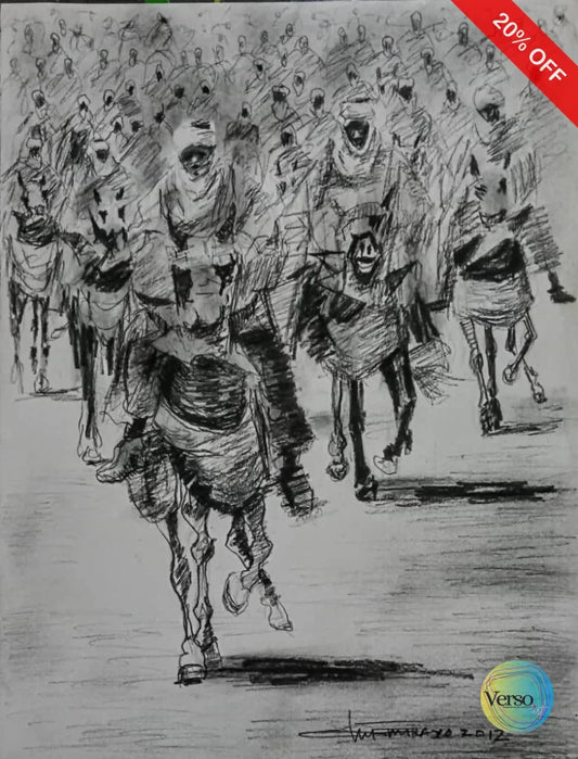 Men and Horses 10.5 x 12.5 cm / Charcoal / Unframed, shipped in roll