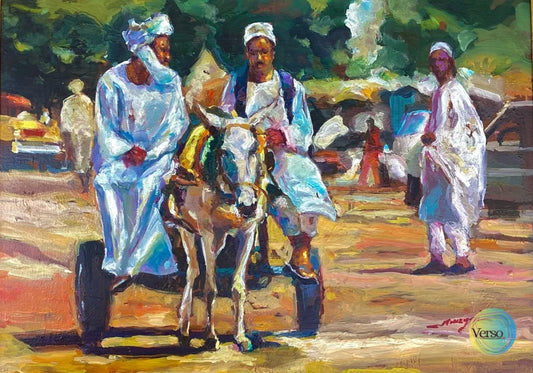 Men on cart 70 x 50 cm / Oil / Unframed, shipped in a roll