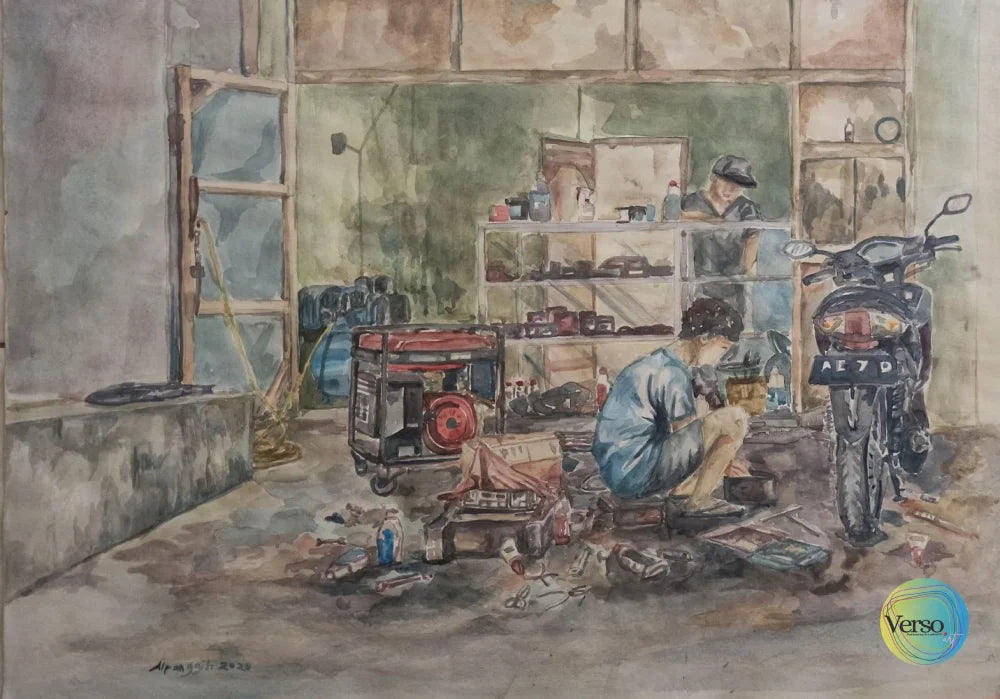 Moto Service 40 x 30 cm / Watercolor / Unframed, shipped in roll