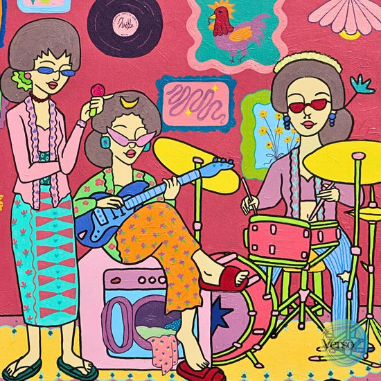 Musical Girls - 80 x 80 cm / Acrylic / Unframed, shipped in a roll