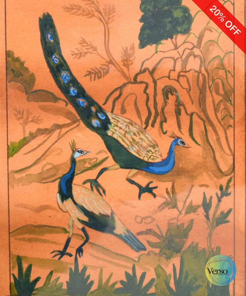 Peacocks in a Garden 10 x 12 cm / Watercolor / Unframed, shipped in a roll