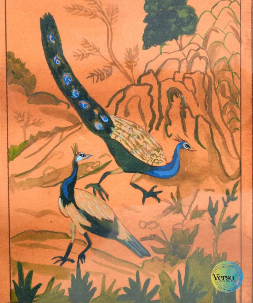 Peacocks in a Garden 10 x 12 cm / Watercolor / Unframed, shipped in a roll