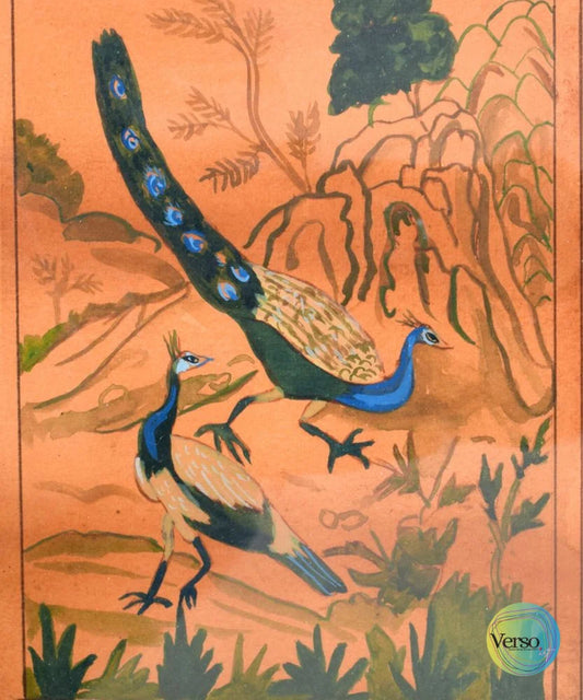 Peacocks in a Garden 10 x 12 cm / Watercolor / Unframed, shipped in a roll