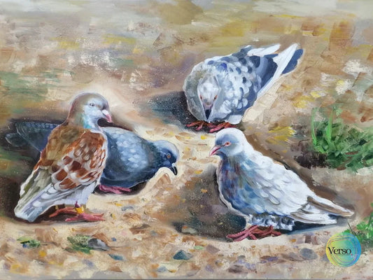 Pigeons 60 x 40 cm / Oil / Unframed, shipped in a roll