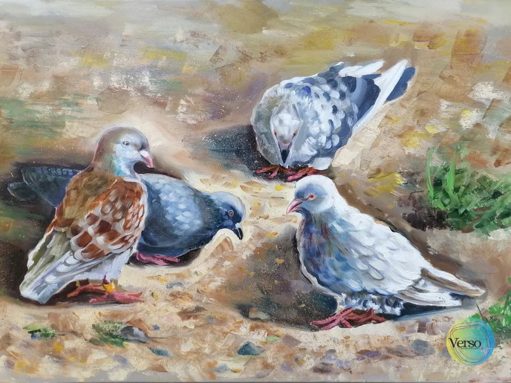 Pigeons - 60 x 40 cm / Oil / Unframed, shipped in a roll