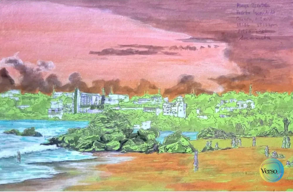 Playa Zicatela Puerto Escondido Oaxaca. 21 x 14 cm / Mixed / Unframed, shipped in roll