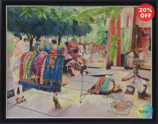 Pongal Bull 26.5 x 34 cm / Oil / Framed, shipped flat