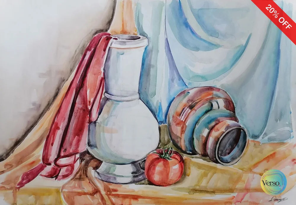Pots with drapes 59.5 x 42 cm / Watercolor / Unframed, shipped in a roll