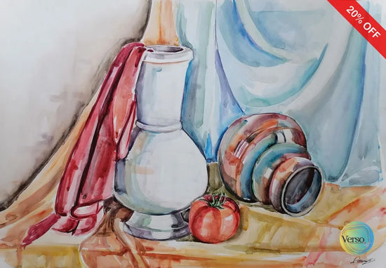 Pots with drapes 59.5 x 42 cm / Watercolor / Unframed, shipped in a roll