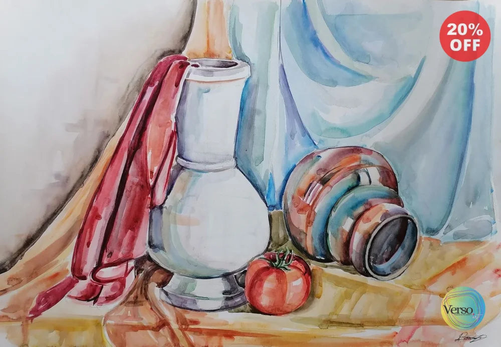 Pots with drapes - 59.5 x 42 cm / Watercolor / Unframed, shipped in a roll