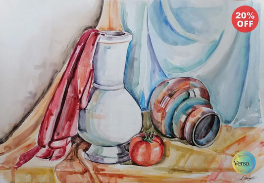 Pots with drapes - 59.5 x 42 cm / Watercolor / Unframed, shipped in a roll