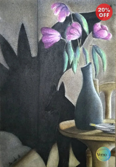 Purple flowers 36 x 76 cm / Mixed / Unframed, shipped in a roll