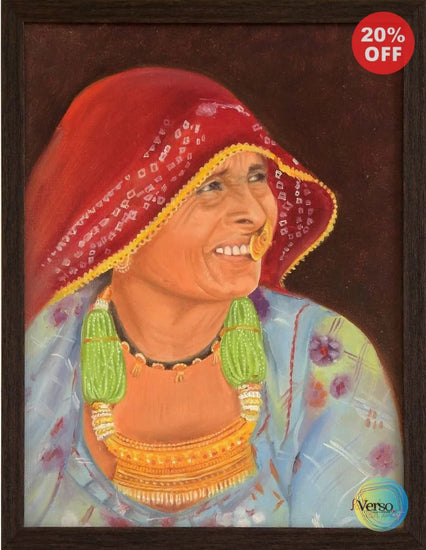 Rajasthani Lady 18.7 x 14.57 cm / Acrylic / Framed, shipped flat Original Art