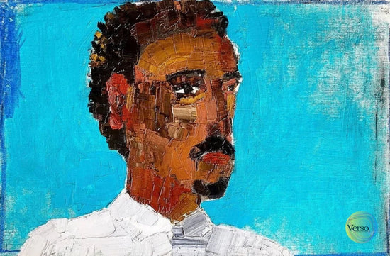 Retrato con fondo azul 50 x 33 cm / Oil / Unframed, shipped in roll